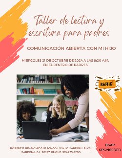 ¡ÚNASE A NOSOTROS EL LUNES 21 DE OCTUBRE DE 2024 A LAS 9:00 A. M. EN NUESTRO CENTRO DE PADRES PARA ESTE TALLER INFORMATIVO PARA PADRES SOBRE ALFABETIZACIÓN!